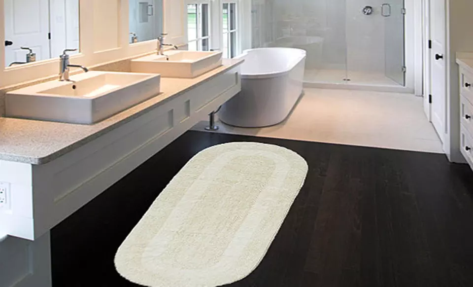 Extra-Large 24"x60" Double Vanity Reversible Cotton Bath Rug in White or Ivory. Free Returns. - Primary Image