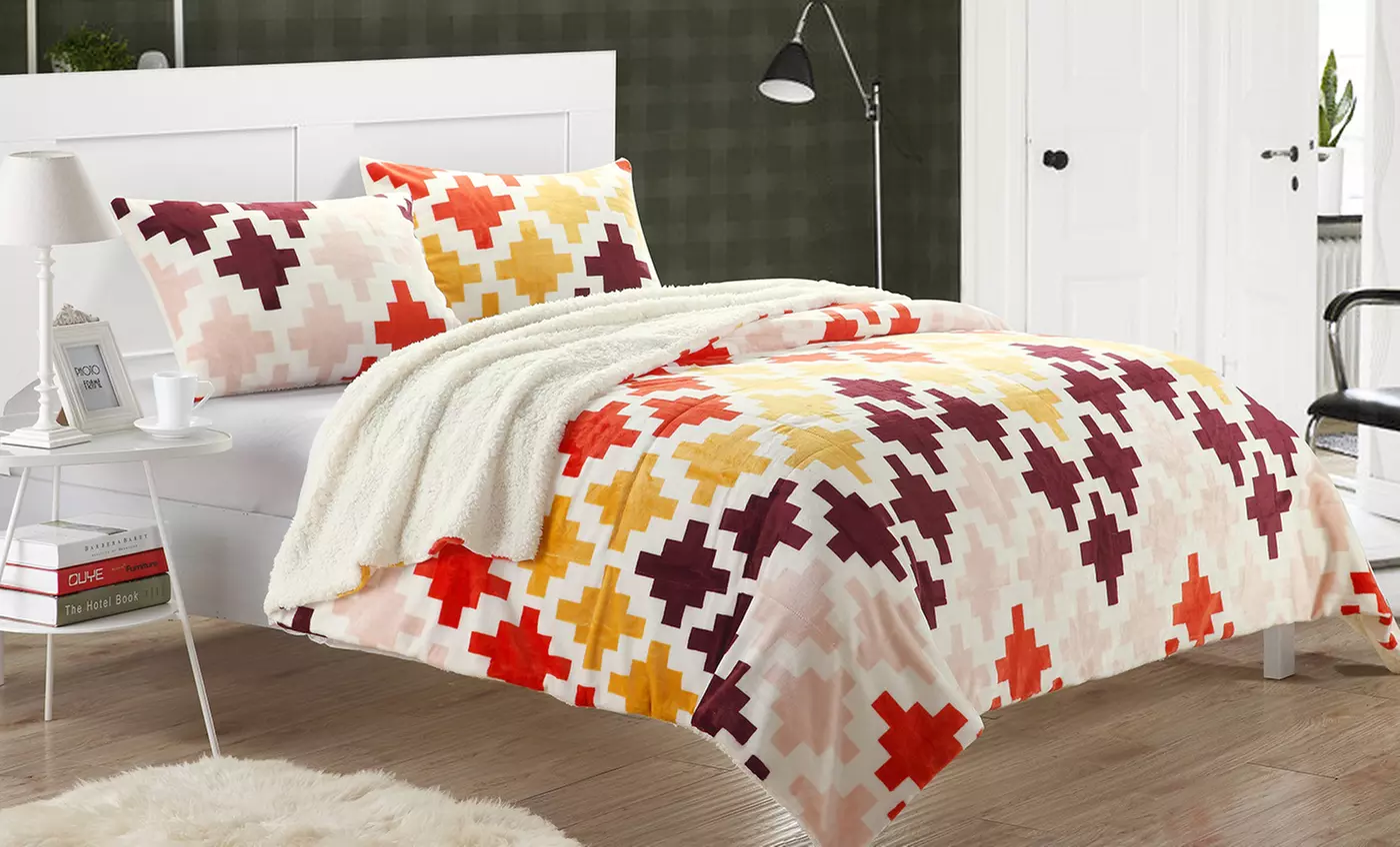 Mia 3-Piece Printed Sherpa Comforter Set from $49.99-$59.99 - Second Medium