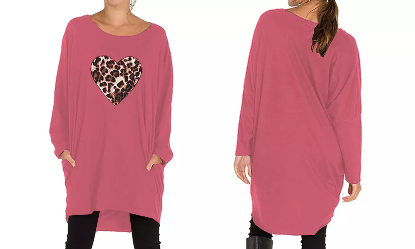 Leopard Motif Print Oversized Top