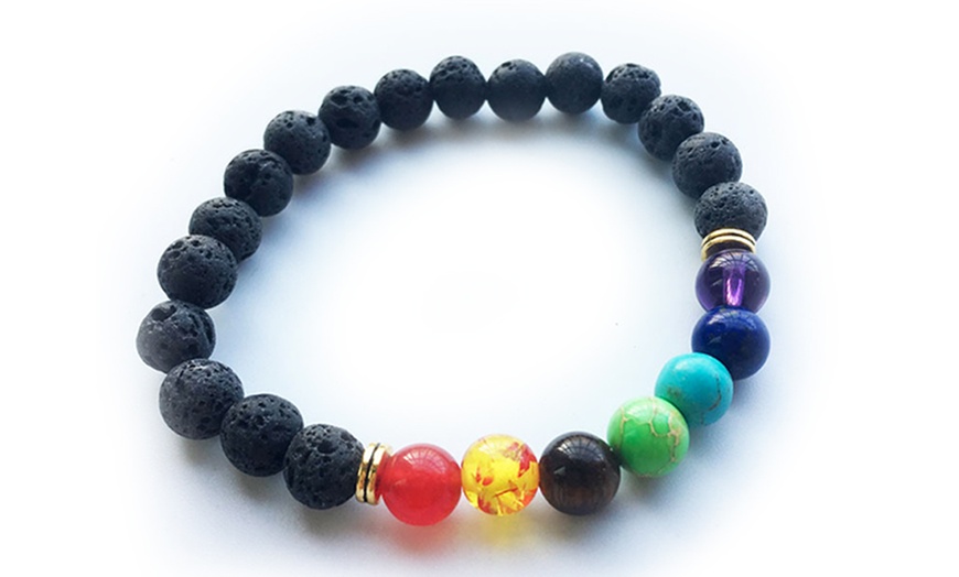 Image 2: One, Two or Four Lava Stone Chakra Bracelets