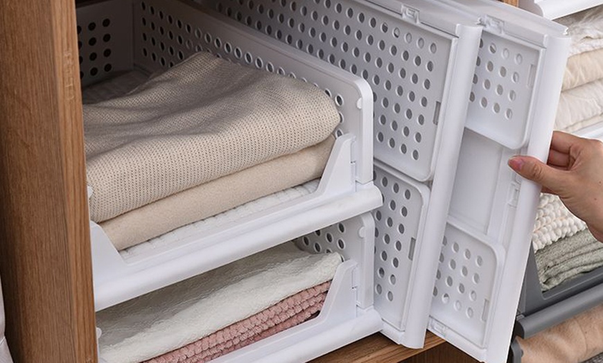 Image 4: Foldable Stackable Drawer Storage Basket