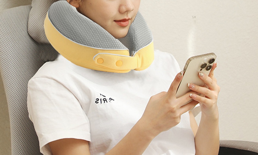 Image 11: Memory Foam Travel Neck Pillow Set, Includes Mask and Earplugs