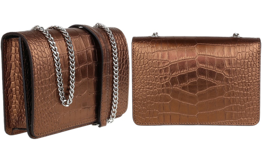 Image 12: Croc Print Leather Shoulder Bag