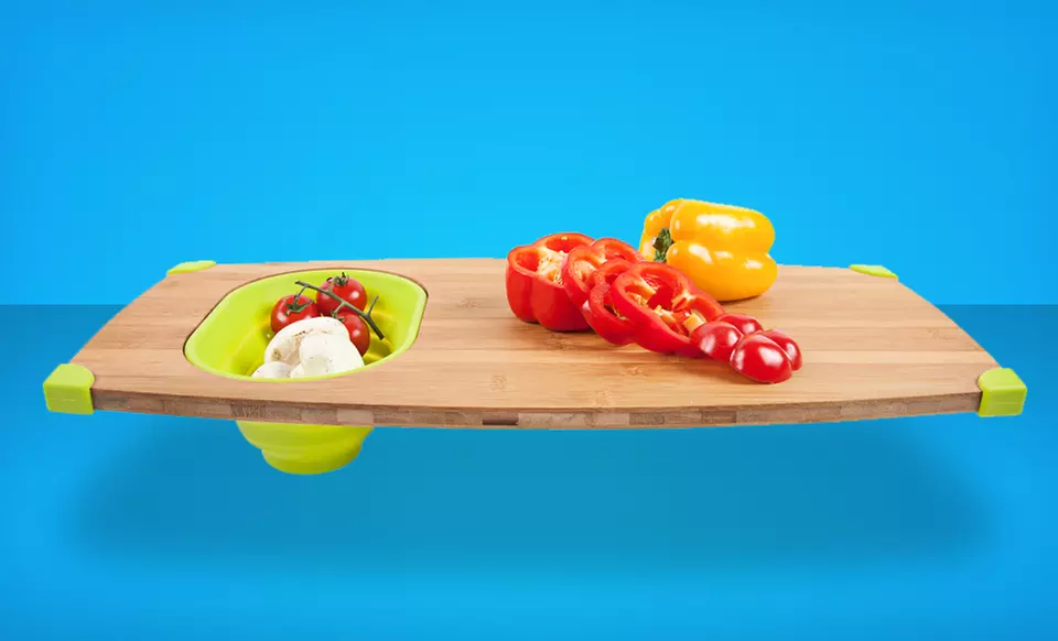 Core Bamboo Over-the-Sink Cutting Board with Corner Grips. Three Colors Available. Free Returns. - Primary Image