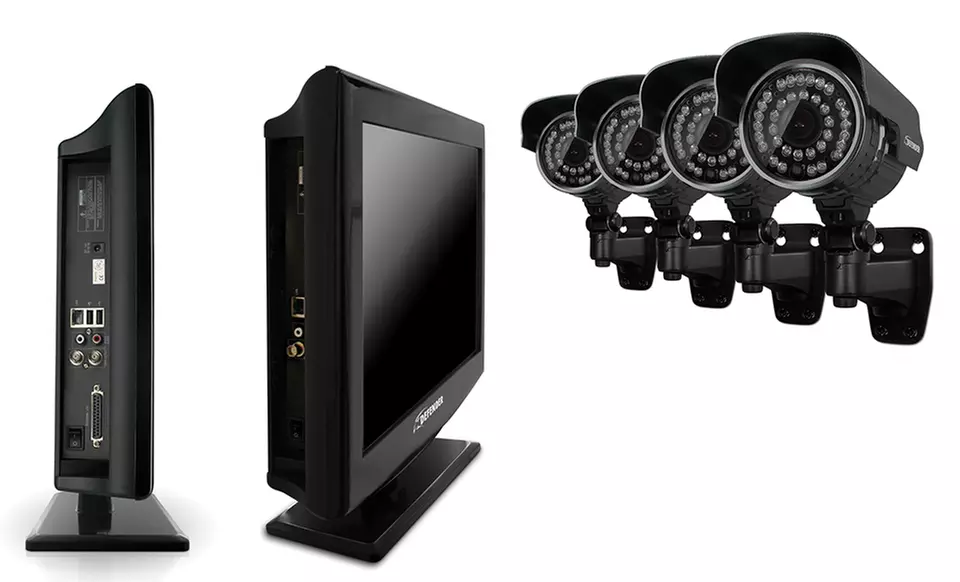 Defender Four-Camera Security System with 19" LCD Display and Built-In DVR (21342). Free Returns. - Second Medium