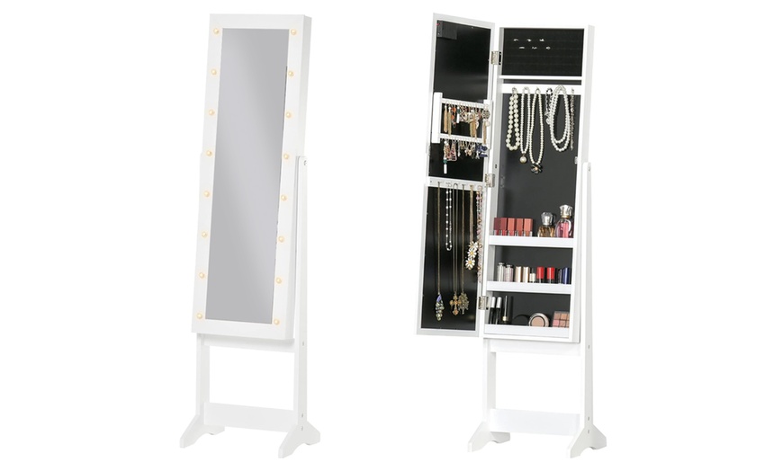 Image 2: HomCom Free Standing LED Mirrored Jewellery Cabinet