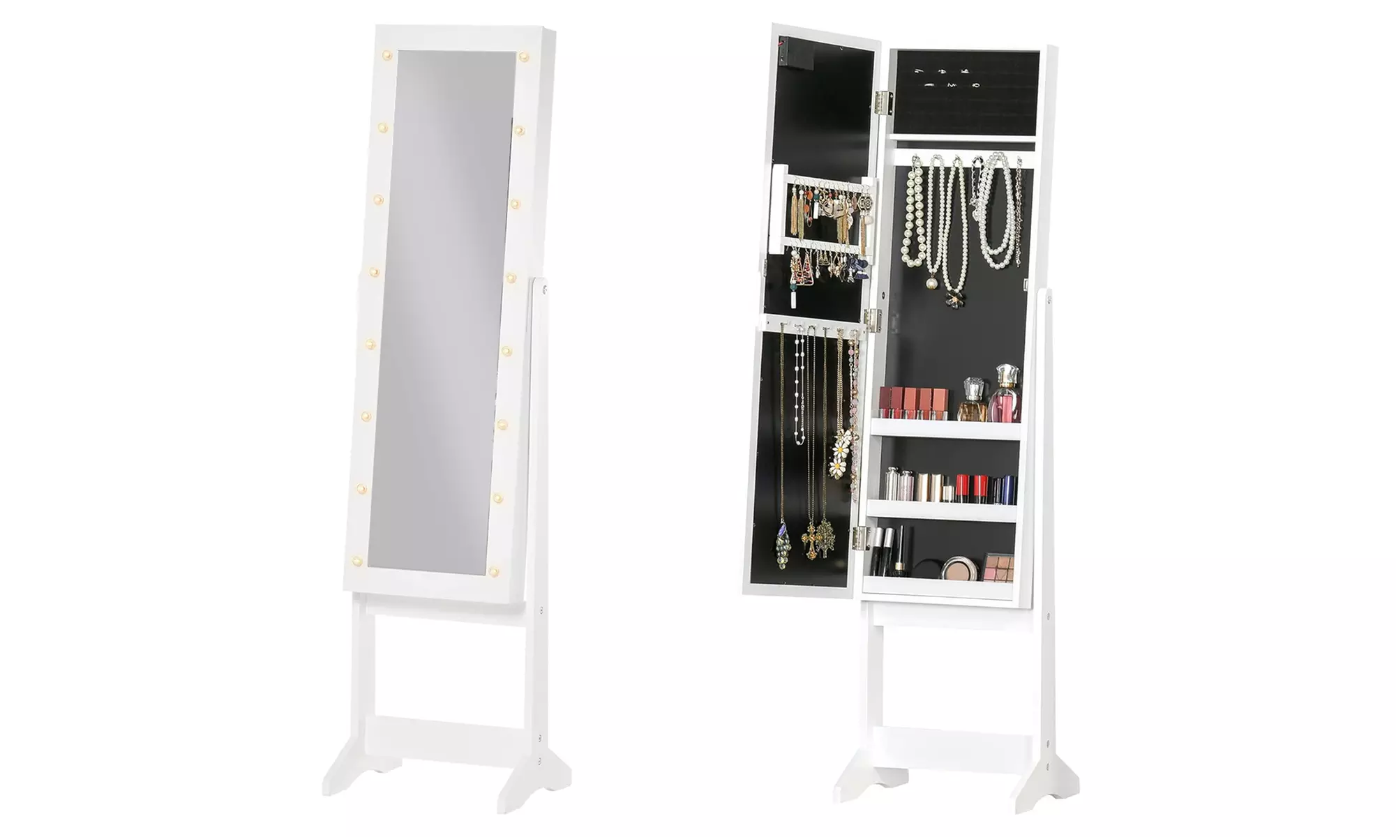 HomCom Free Standing LED Mirrored Jewellery Cabinet