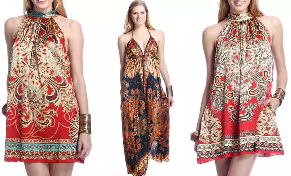$24.99 for a Classique Printed Halter Scarf Dress ($75 List Price). Multiple Styles. Free Shipping and Returns. - Primary Image