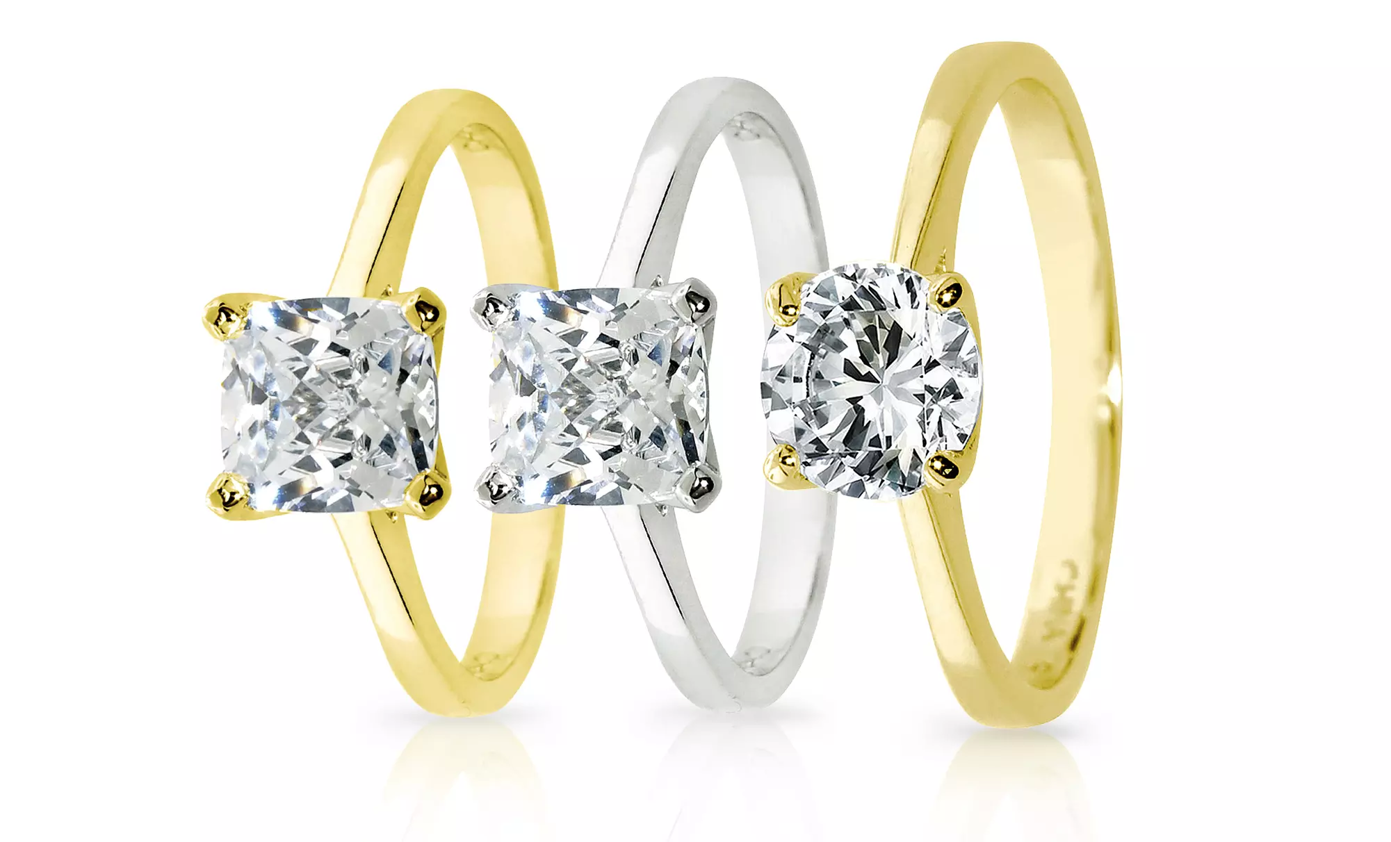 Sterling Silver or 14K Gold-Plated Cubic Zirconia Solitaire Rings - Primary Image