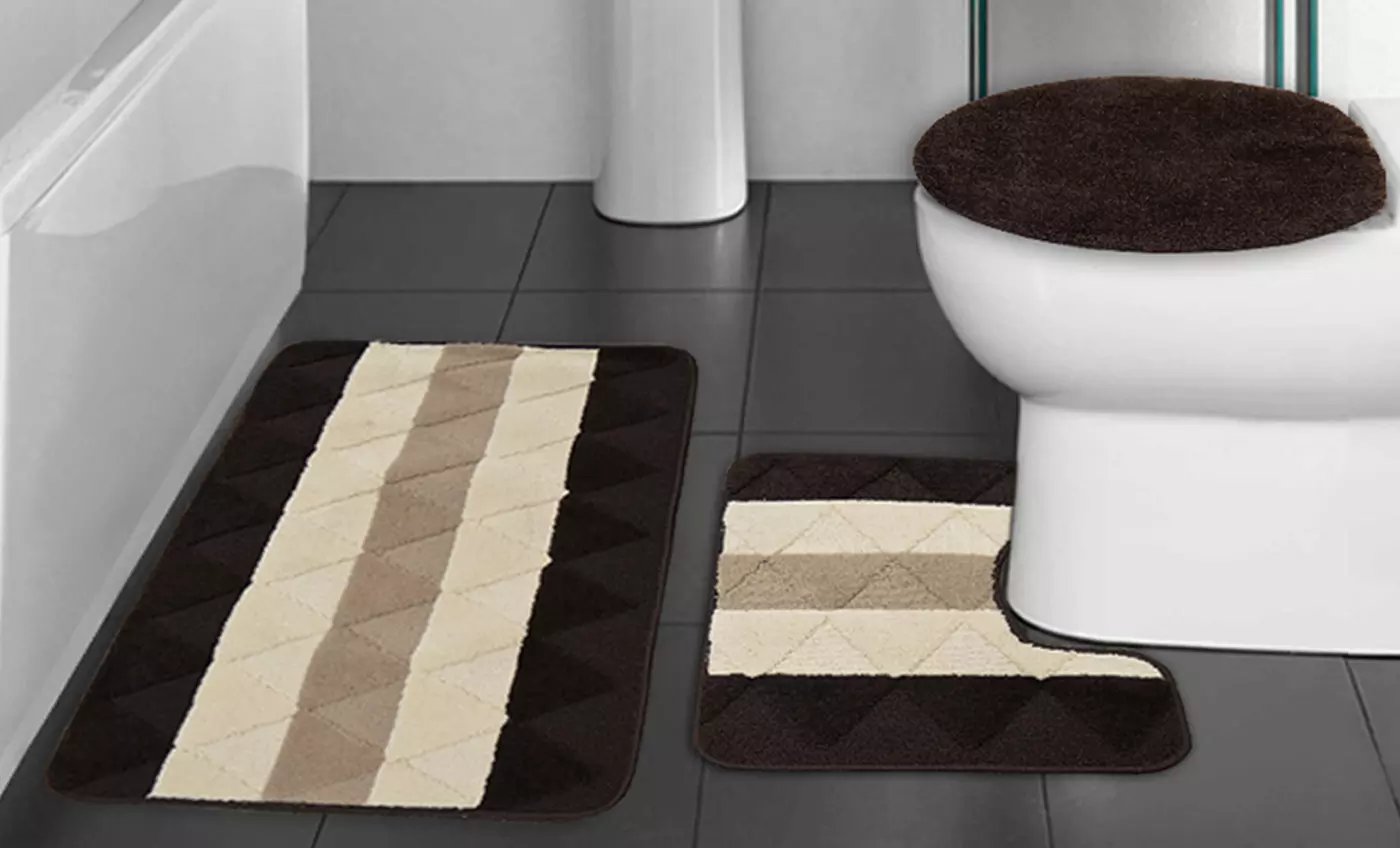 Metropolitan 3-Piece Bath-Mat Set in Beige/Ivory or Brown/Ivory. Multiple Patterns Available. Free Returns. - Primary Image
