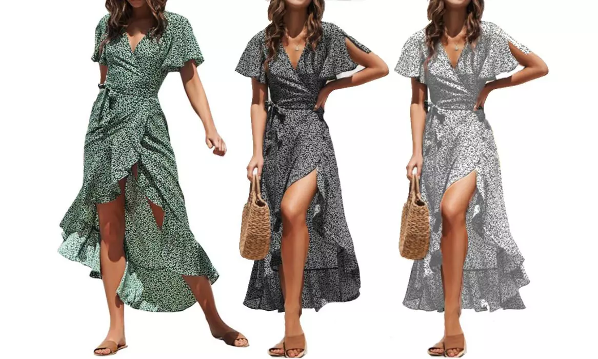 Robe longue à volants pour femmes, coloris et tailles au choix - Primary Image