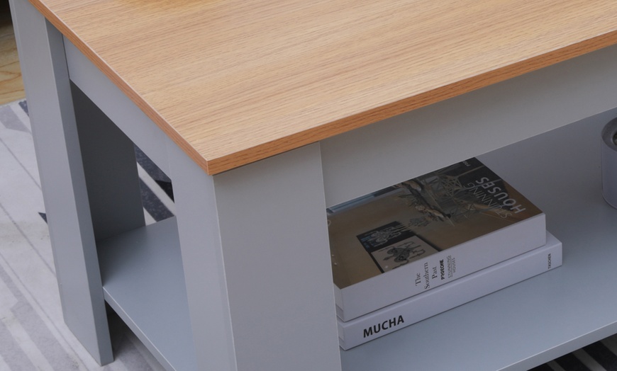 Image 3: Sliding Top Coffee Table with Storage Shelf