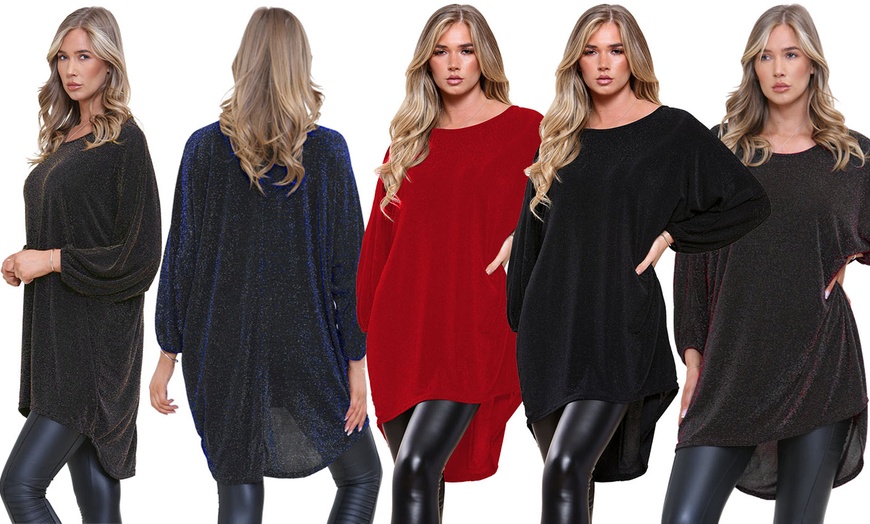 Image 1: Oversized Shiny Tunic Top