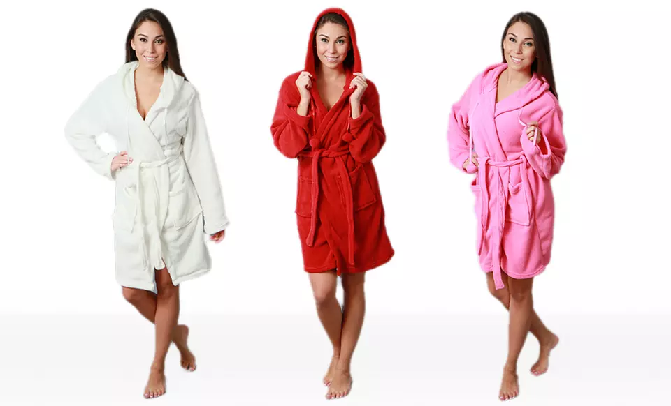 Women's Hooded Robe in Pink, Red, or White. Free Shipping and Returns. - Primary Image