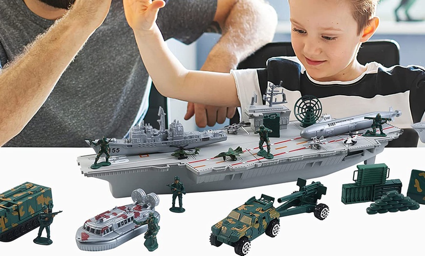 Image 5: Aircraft Carrier Toy with Scale Model Vehicles