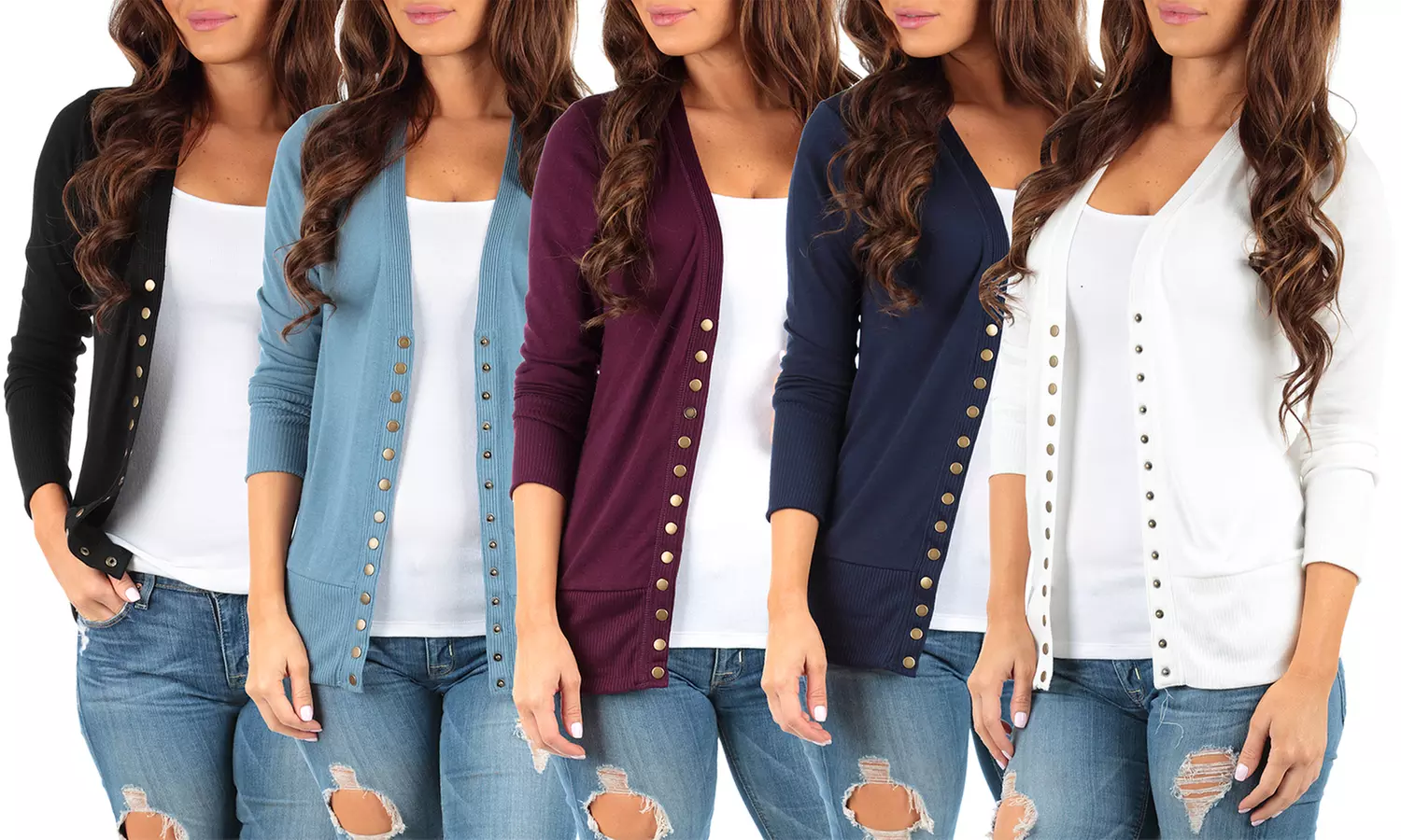 2-pack Women's 3/4 Sleeve Snap Button Cardigan. Plus Size Available. - Primary Image