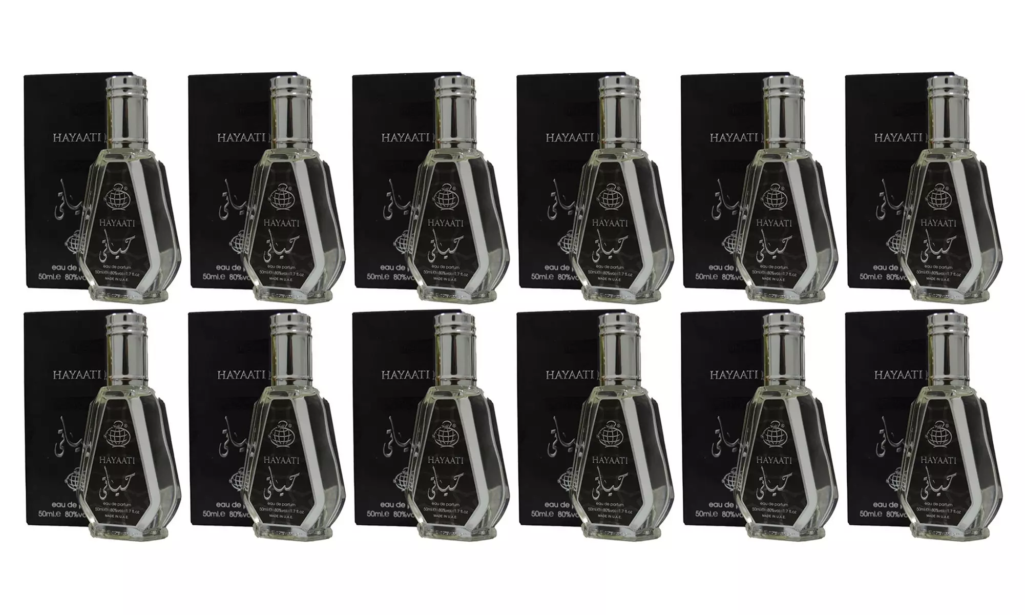 Lot de 12 eaux de parfum "Hayaati" d'Ard Al Zaafaran, format vaporisateur de 50 ml - Second Medium