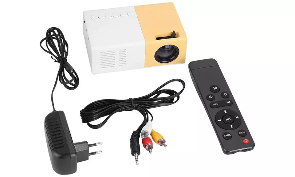 Mini vidéoprojecteur HD portable et compact avec une prise, une télécommande et un câble audio - Second Medium