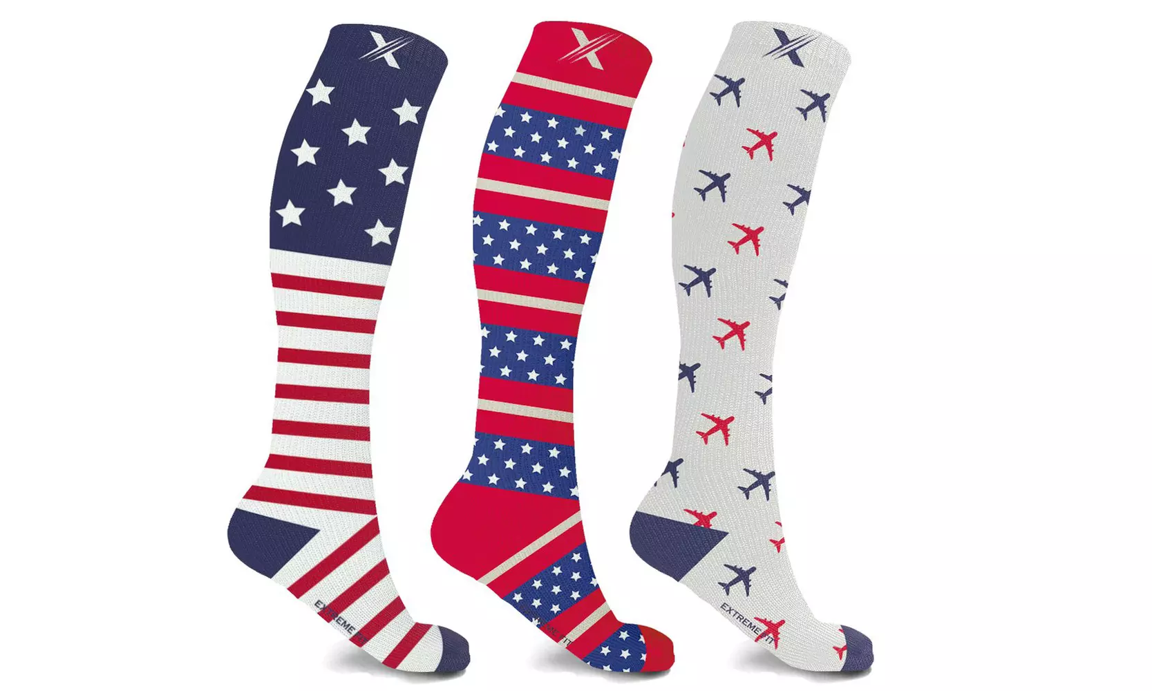 XTF Patriotic Knee-High Compression Socks (3 or 6 Pairs) - Second Medium