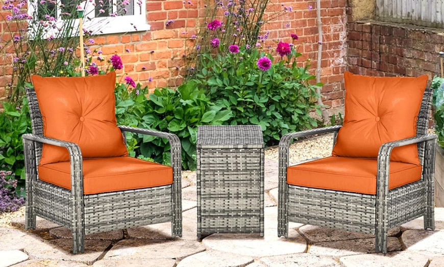 Image 1: Outsunny Three-Piece Patio Rattan Garden Bistro Set