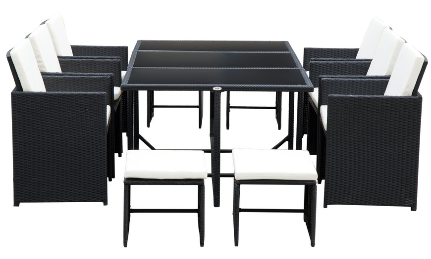 Image 3: Outsunny 11-Piece Cubed Rattan Dining Set