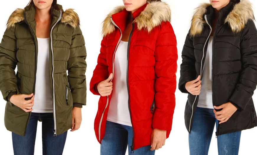 Image 1: Women's Fur-Trimmed Hooded Parka