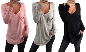 V-Neck Long Sleeve Loose Top