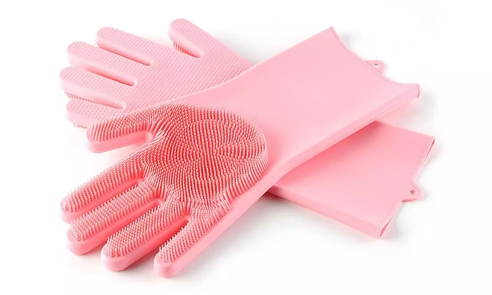 Silicone Dishwashing Gloves with Scrubbers (1-Pair) - Second Medium