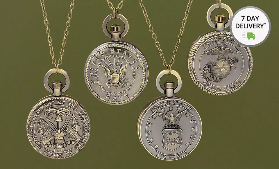 Oxidized-Bronze Military Pocket Watches with Air Force, Army, Marines, or Navy Emblem. Free Returns. - Primary Image