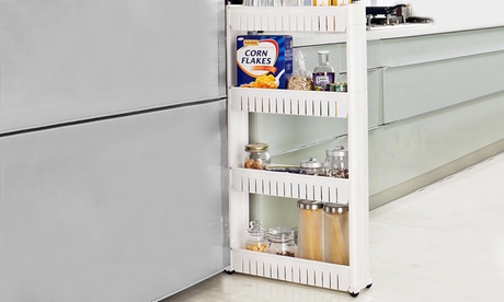 Carrello salvaspazio Bakaji con ruote, disponibile con 3 o 4 ripiani