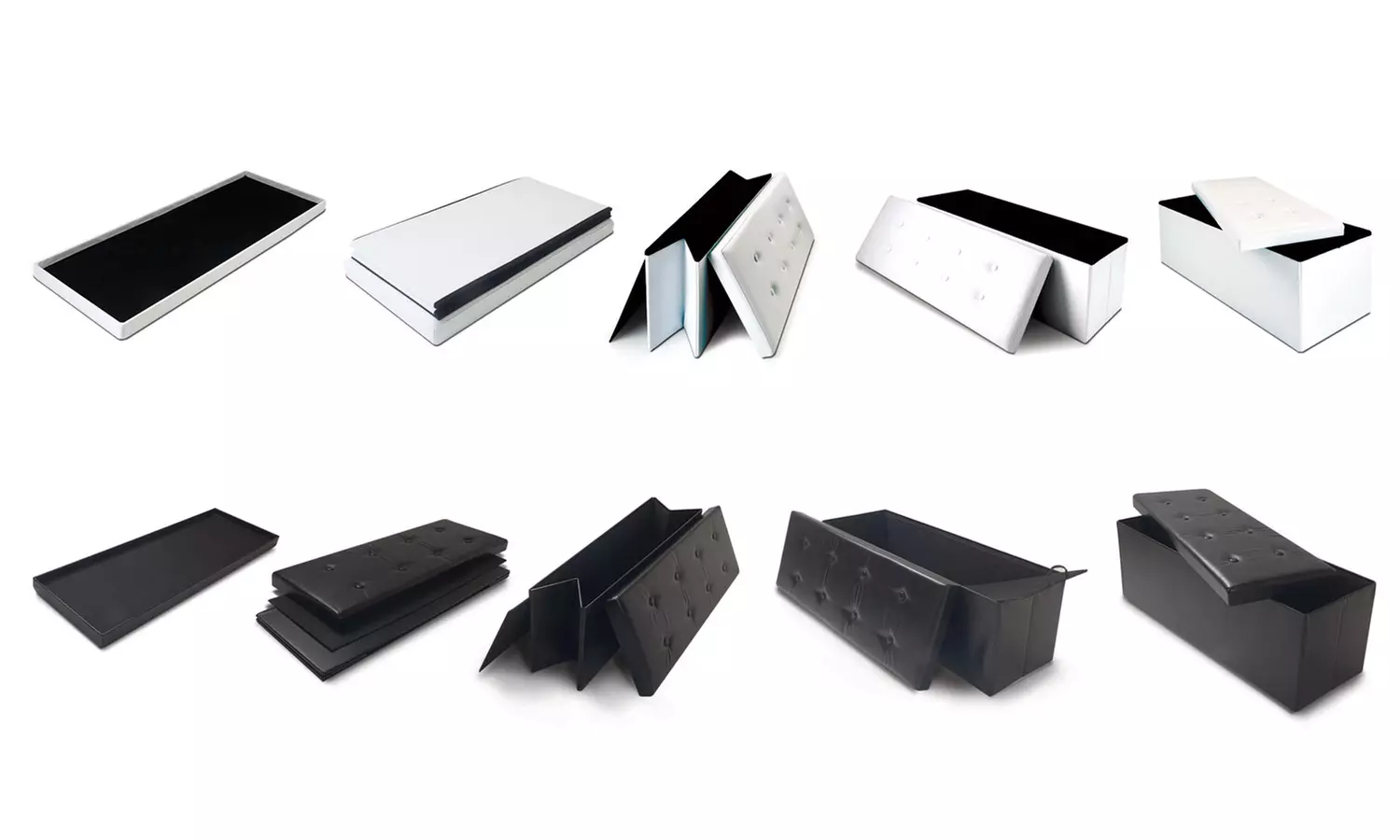 Banc coffre de rangement capitonné en similicuir et pliable - Second Medium