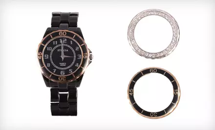 $19 for a Strada Austrian-Crystal Watch in Black or White with an Interchangeable Bezel ($80 List Price). Free Shipping. - Primary Image