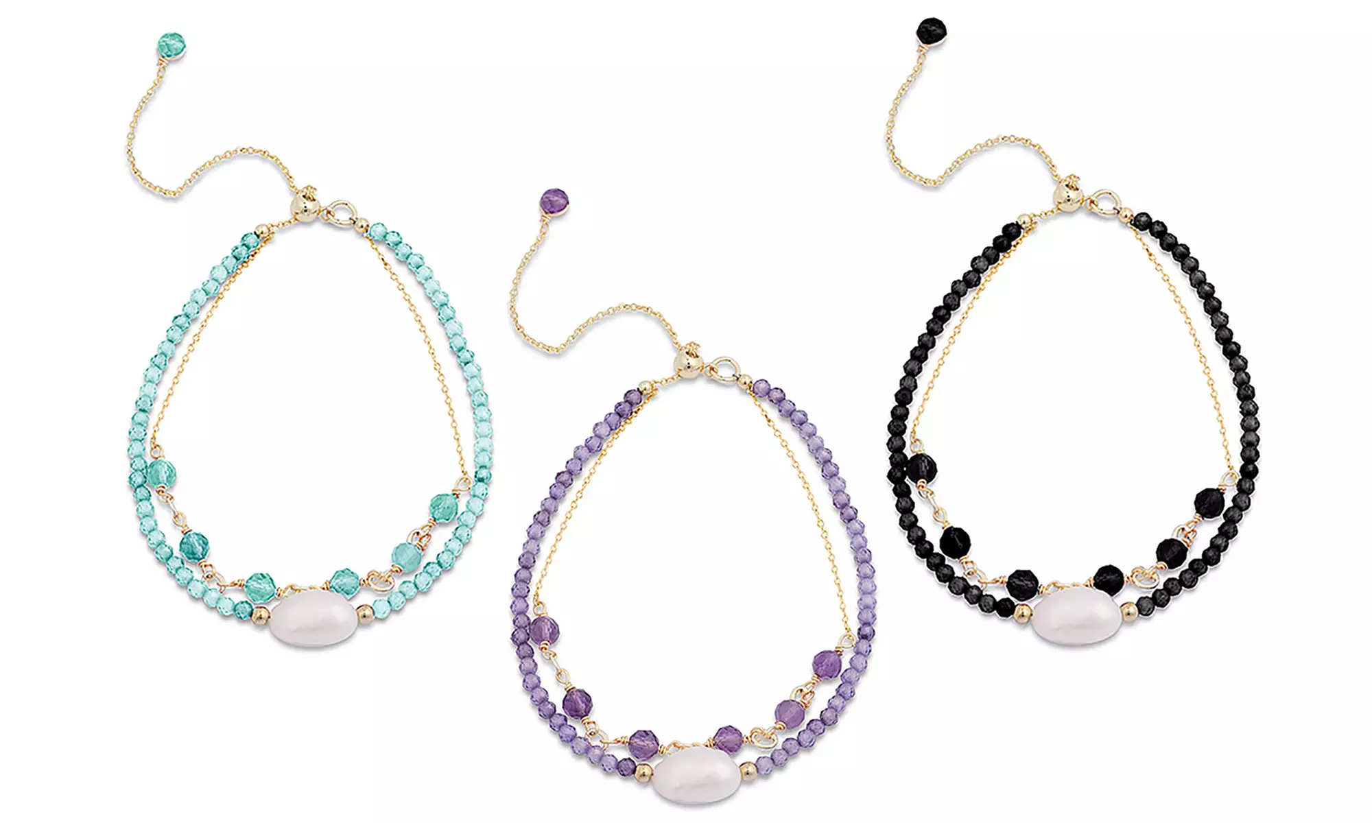 Bracelet doré et perles à double rangée de Luxenter