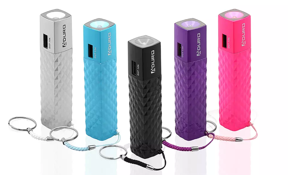 Aduro PowerUp 2600Mah Portable Backup Battery and Flashlight in Black, Pink, Purple, Silver, or Turquoise. Free Returns. - Primary Image