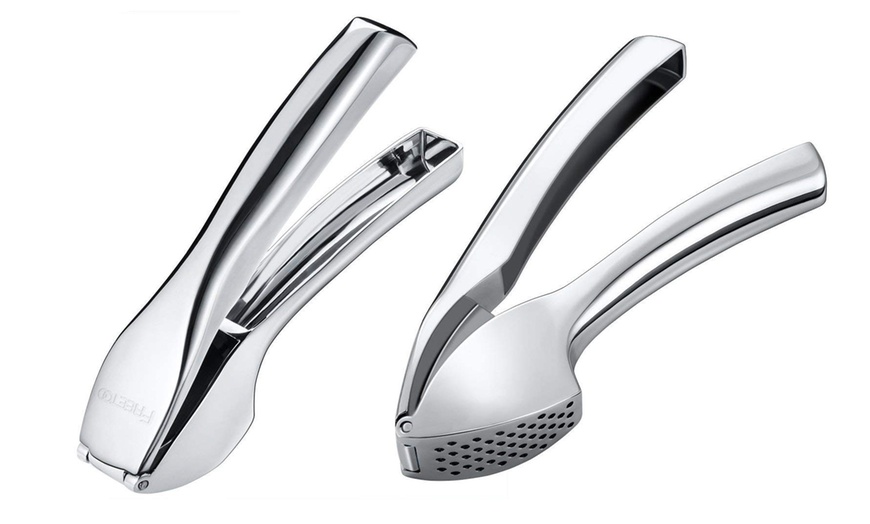 Image 2: Steel Garlic Press Crusher with Ergonomic Handle