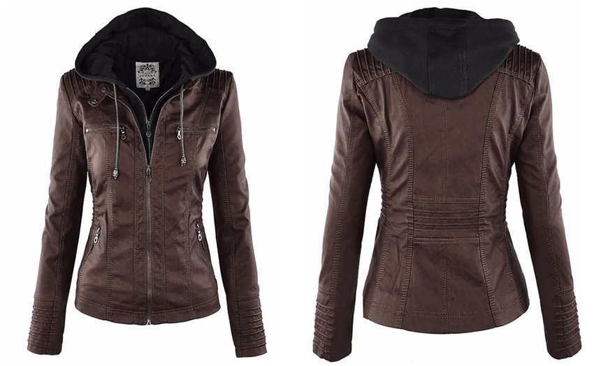 Image 3: Faux Leather Hooded Jacket