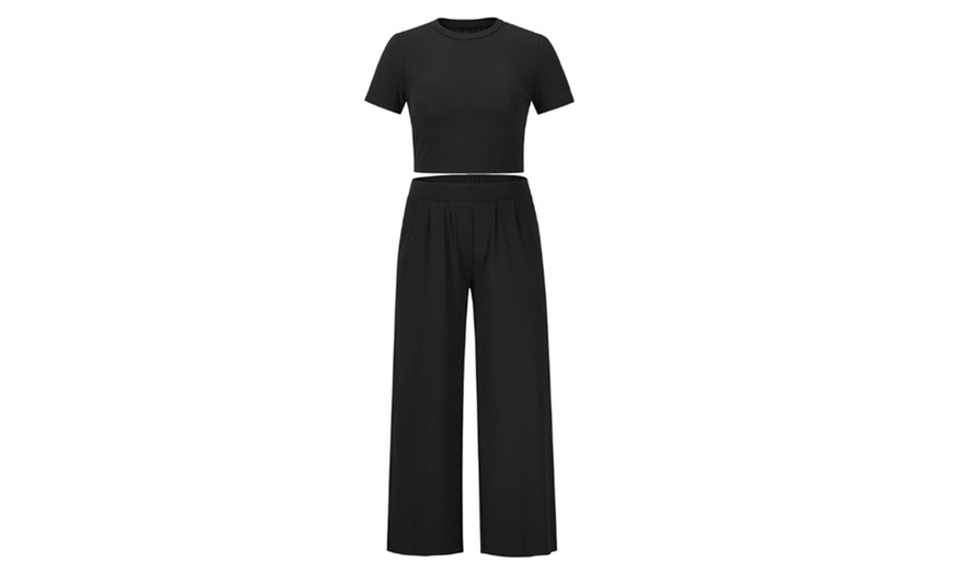 Image 4: Women's Two Piece Crop Top Wide Leg Trousers Set 
