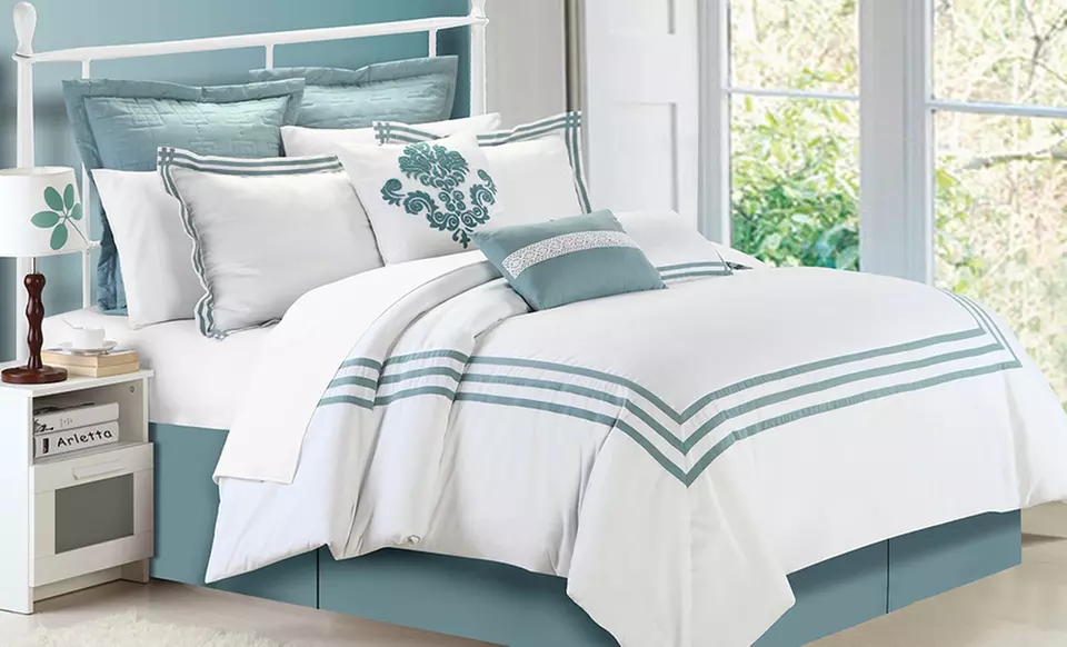 8-Piece Embellished Comforter Set with Lacing/Banding - Primary Image