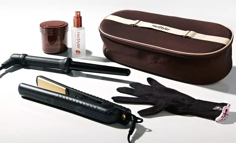 $49.99 for a Herstyler Argan-Oil System with Flatiron, Curler, Hair Mask, and Serum ($400 List Price). Free Shipping. - Primary Image