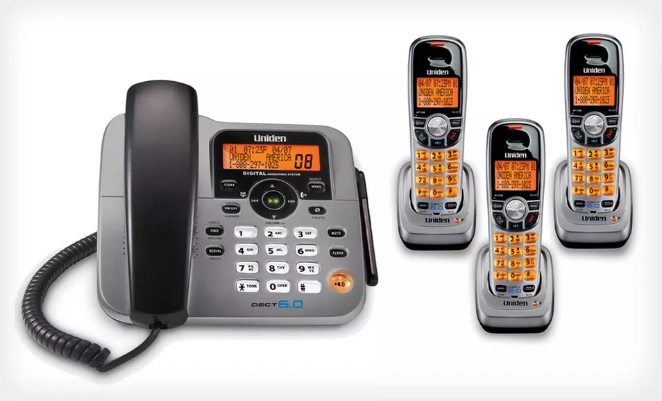 Uniden DECT 6.0 Corded Phone with Three Cordless Phones. Free Shipping. - Primary Image