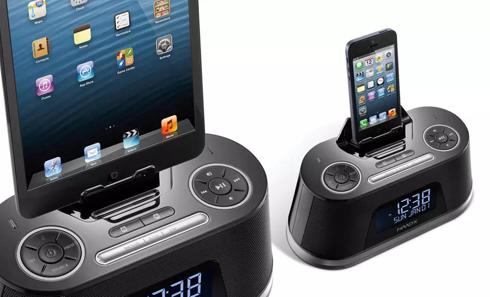 HMDX Bluetooth Speaker & Alarm Clock with Apple Lightning Pin Dock﻿. Free Returns.  - Primary Image