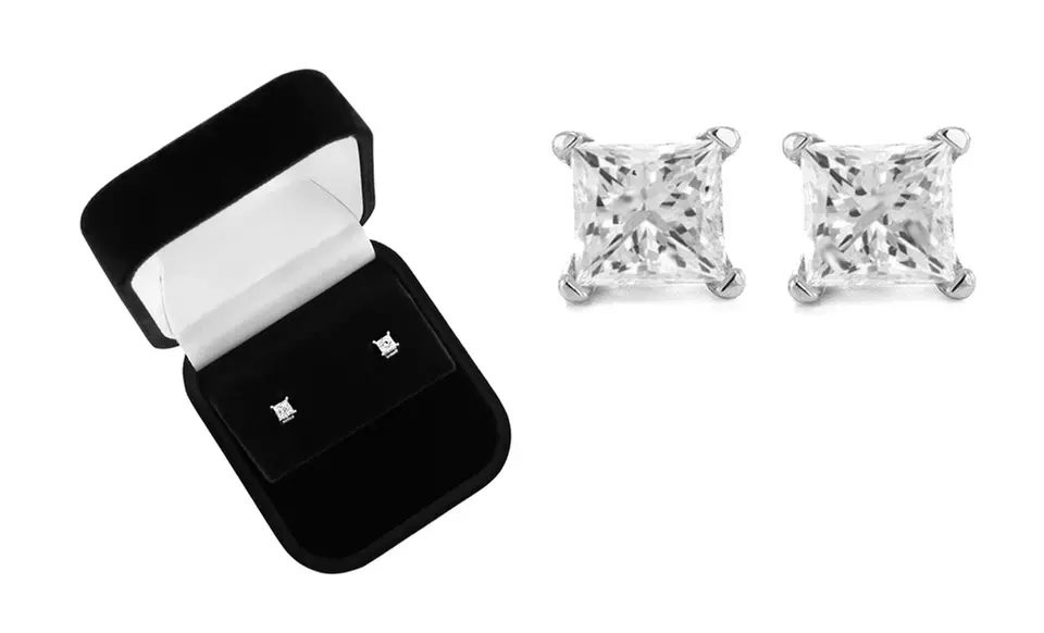 One Pair of 3/8 TDW or 5/8 TDW 14k White-Gold Princess-Cut Diamond Earrings (Up to 57% Off). Free Shipping and Returns. - Second Medium