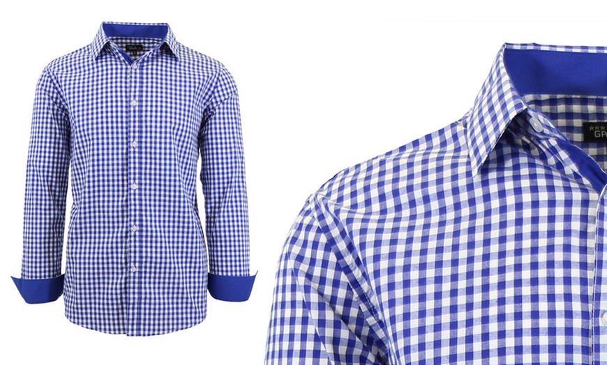 Image 12: Men's Long Sleeve Solid and Printed Slim-Fit Dress Shirt (S-5XL)