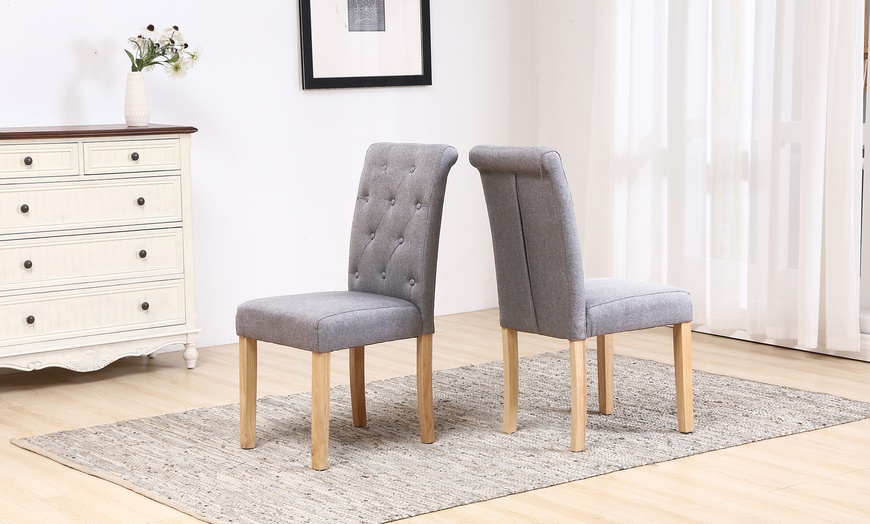 Image 2: Two Fabric Chesterfield Dining Chairs