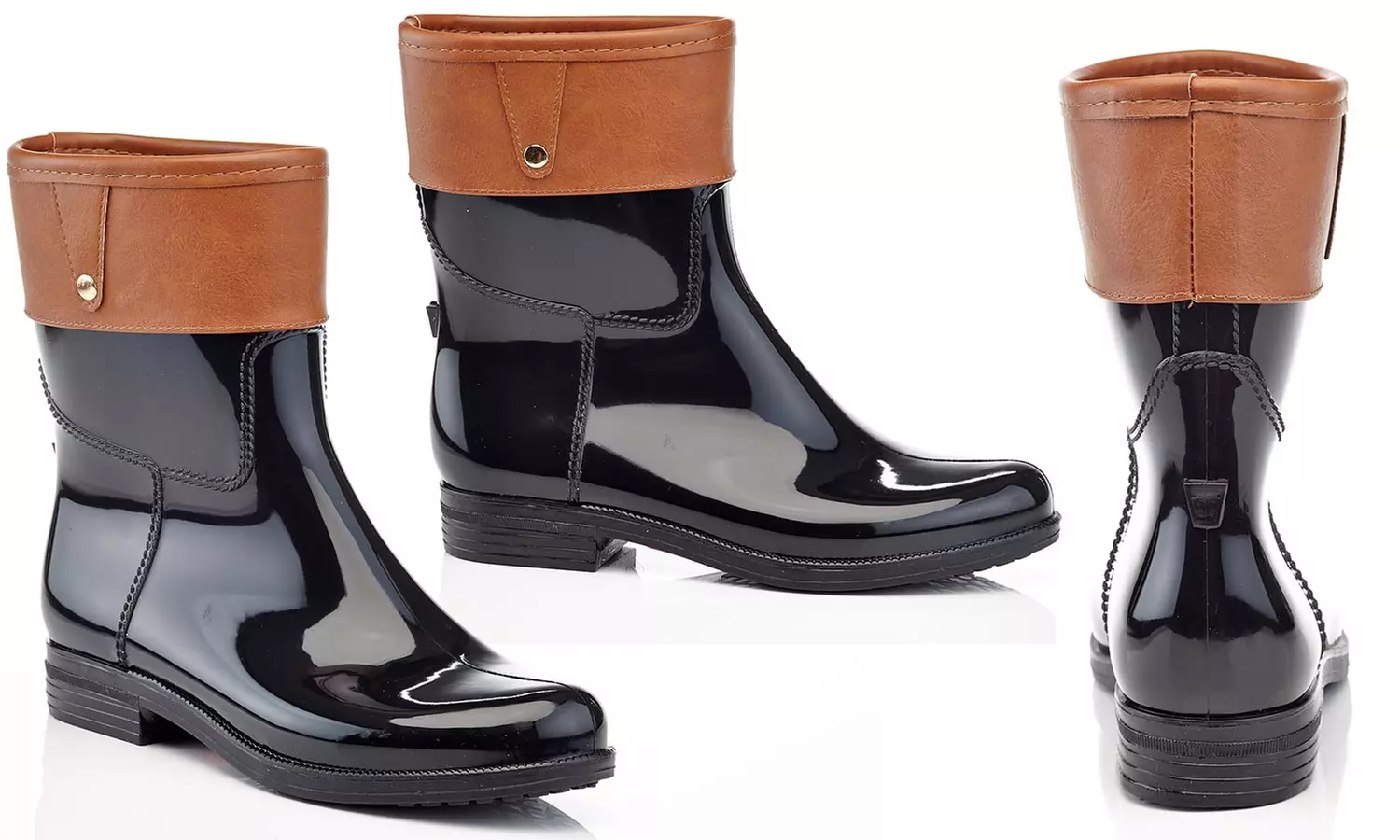 Women's Mid-Calf Pull-On Glossy Two-Tone Rain Boots - Primary Image