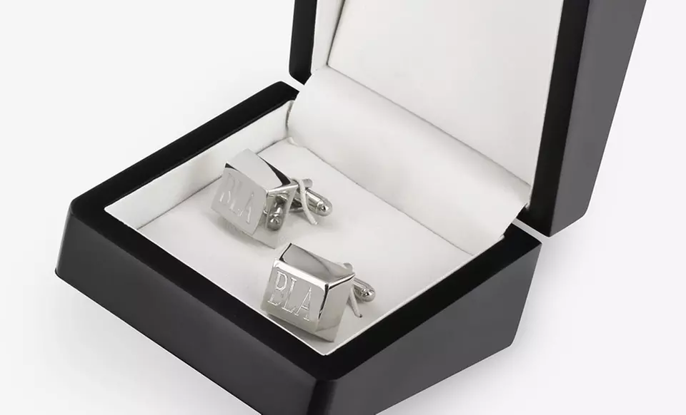 Personalized Silver-Plated Monogram Cufflinks with Case - Second Medium