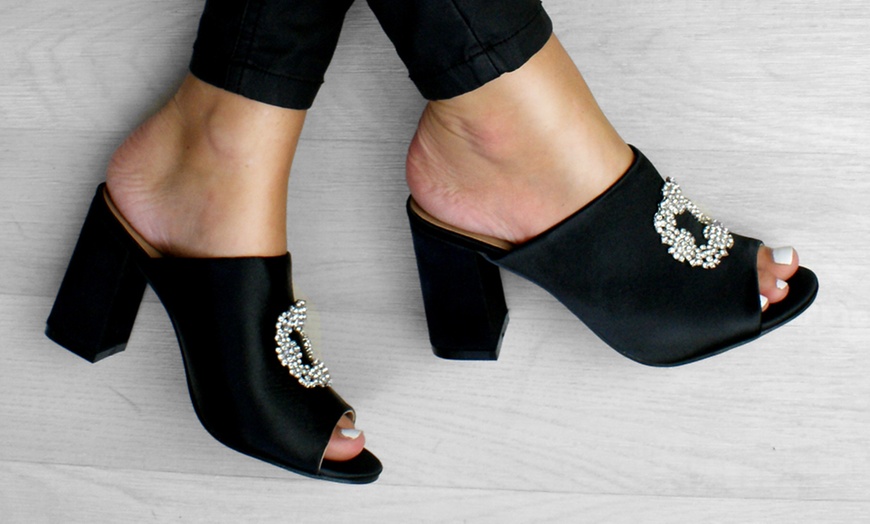 Image 2: Embellished Peeptoe Heeled Mules