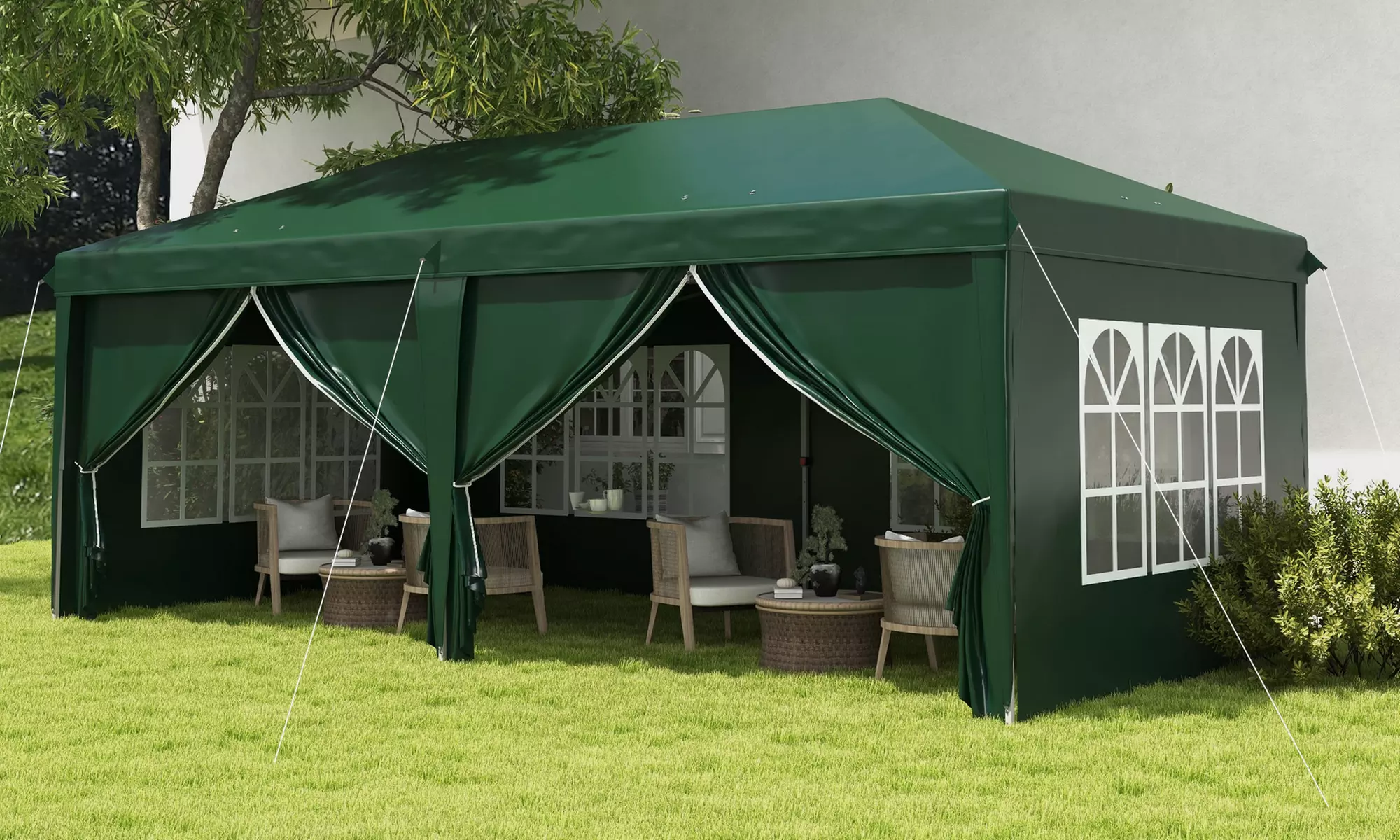 Outsunny Large Pop-Up Gazebo 3x6m with Curtain Walls and Windows
