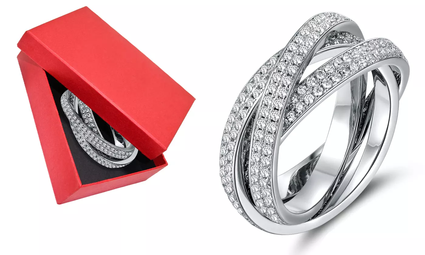 18K White Gold Plated Rolling Eternity Ring Made with Swarovski Elements by Barzel - Primary Image