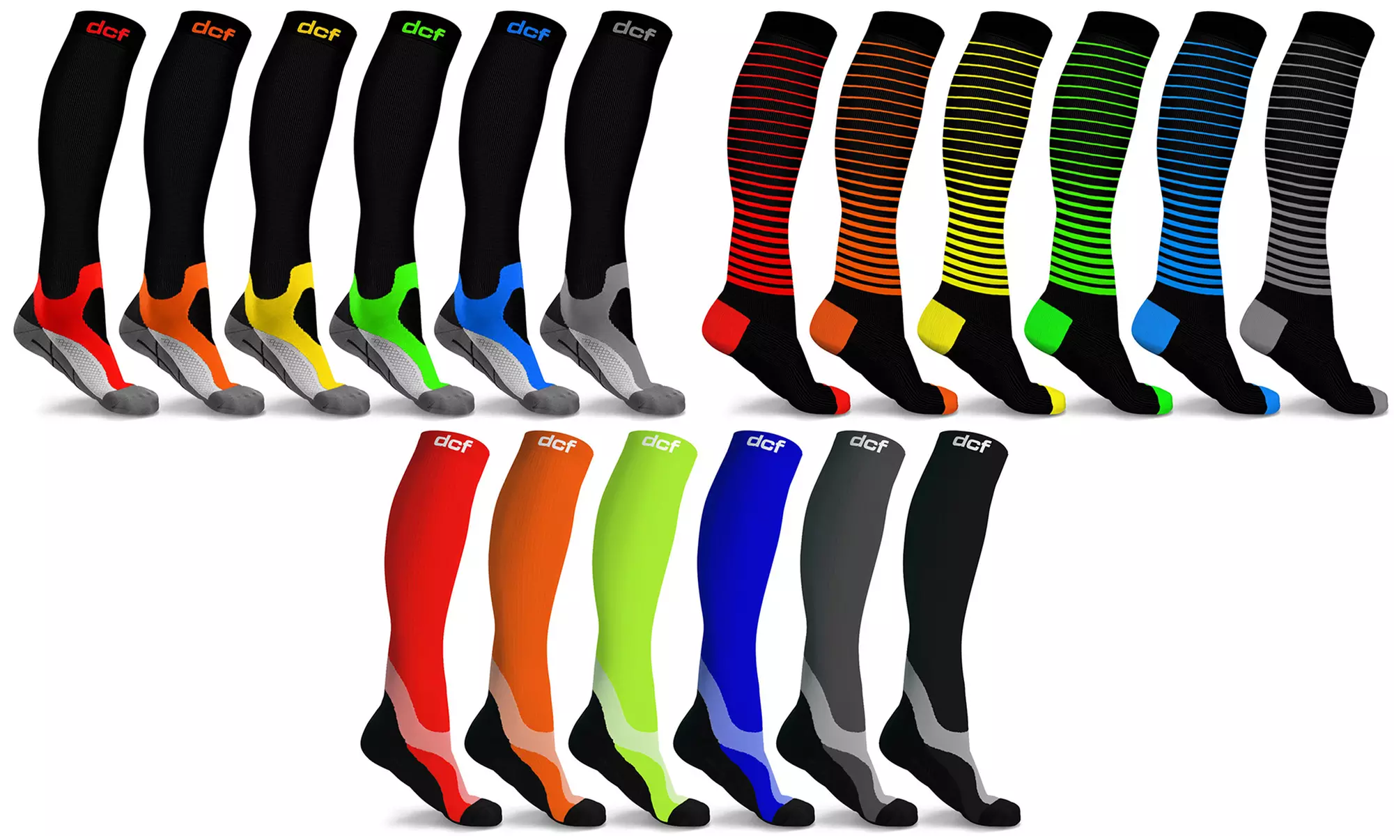 DCF Bright Knee High-Compression Sock Collection (6-Pack) - Primary Image